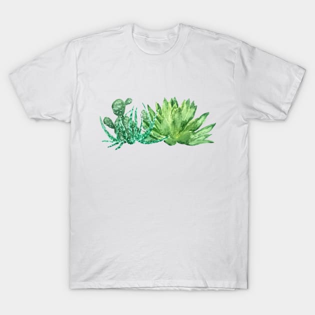 green succulent arrangement watercolor T-Shirt by colorandcolor